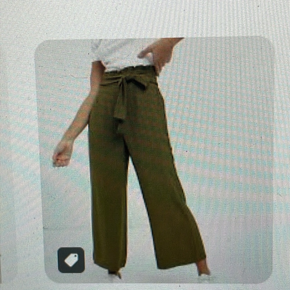 Part two paperbag tie waist cropped Women's Olive Green Wide-Leg Pants